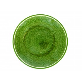 Ляган 41 см Зеленый Карандаш - риштанская керамика круглый, плоский